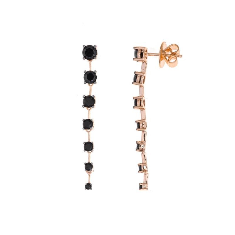 PENDIENTES PLATA CHAPADO ROSA TIRA CIRCONITAS NEGRAS