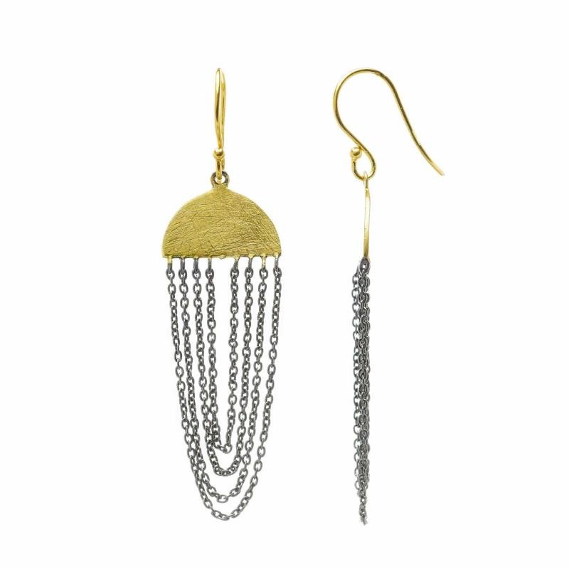 PENDIENTES PLATA MEDIA LUNA CHAPADO DORADO CADENAS
