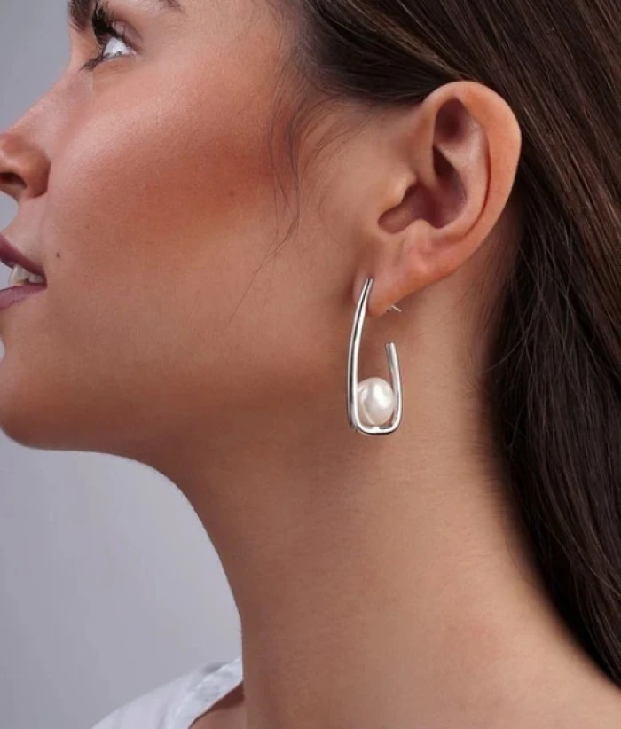 PLATA LINEARGENT PENDIENTES PERLA GEOMETRICO