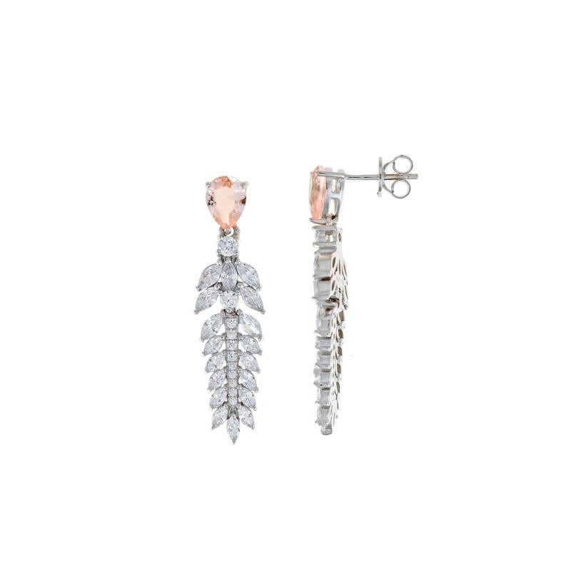 PENDIENTES PLATA RODIO PERA CRISTAL MORGANITA ESPIGA