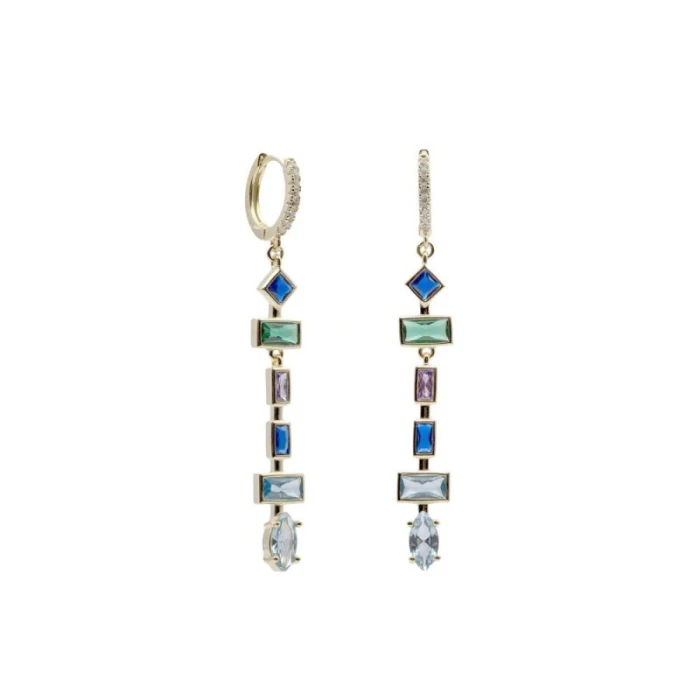 PENDIENTES PLATA BAÑADOS EN ORO Y PIEDRAS DE COLORES