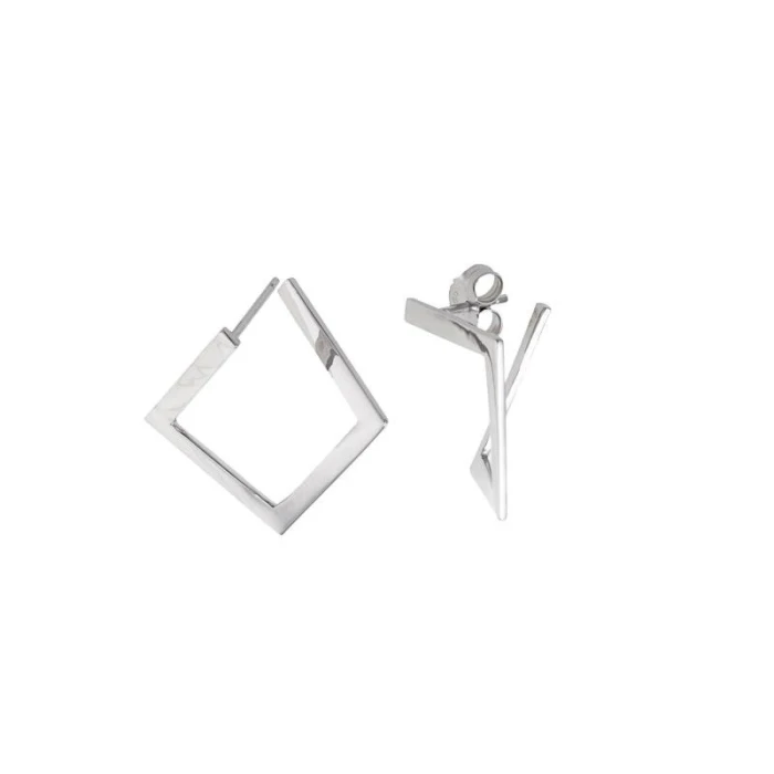 PENDIENTES PLATA RODIO CUADRADO IRREGULAR LISO