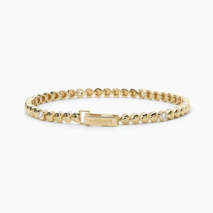 Pulsera de plata dorada con corazones.PENSAMIENTO MARAVILLOSO