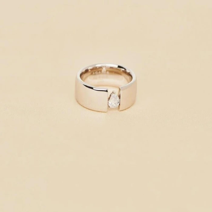 Anillo ancho JADE - Cristal / Plateado