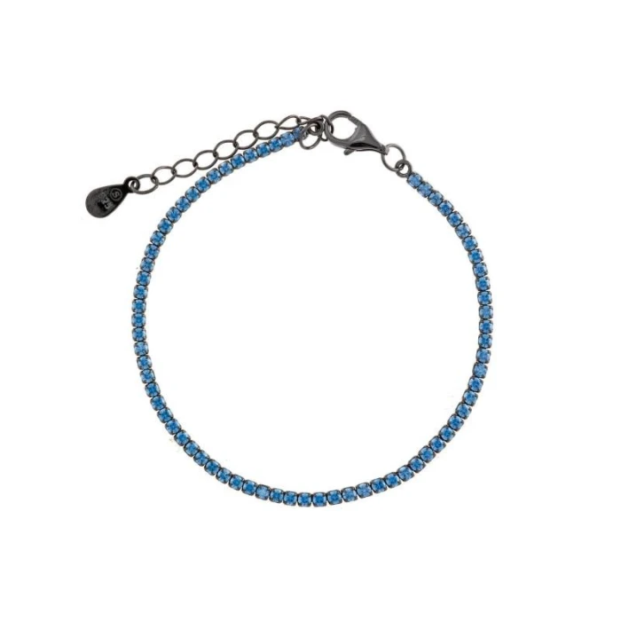 PULSERA PLATA CHAPADO RUTENIO CIRCONITAS BRILLANTES AGUAMARINA / PULSERA PLATA 925 BAÑO RUTENIO CZ AGUAMARINA BRILLANTE / 15+3