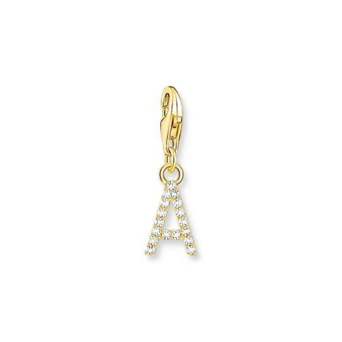 COLGANTE CHARM LETRA A CON PIEDRAS BLANCAS CHAPADO EN ORO