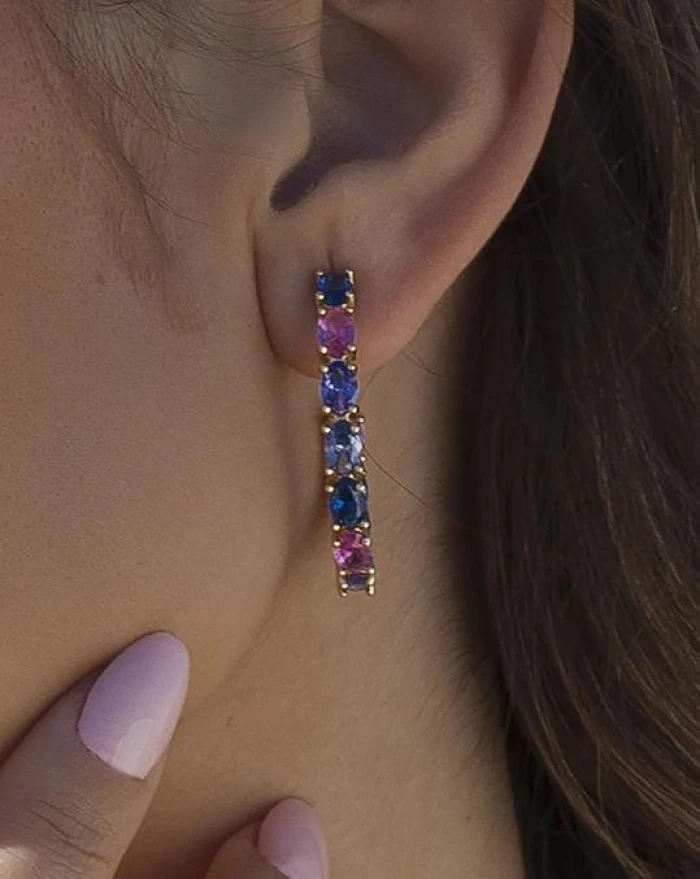 Pendientes aro con piedras de colores diseño ovalado