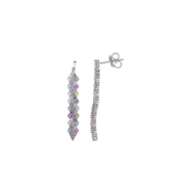 PENDIENTES PLATA RODIO ESPIGA CIRCONITAS MULTICOLOR BRILLANTES