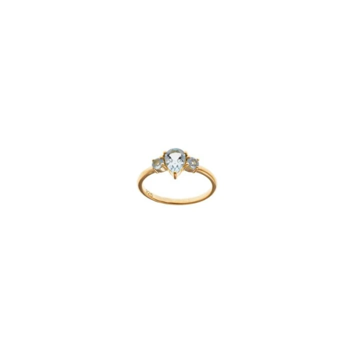 SORTIJA PLATA CHAPADO DORADO TOPACIO AZUL PERA Y BRILLANTE