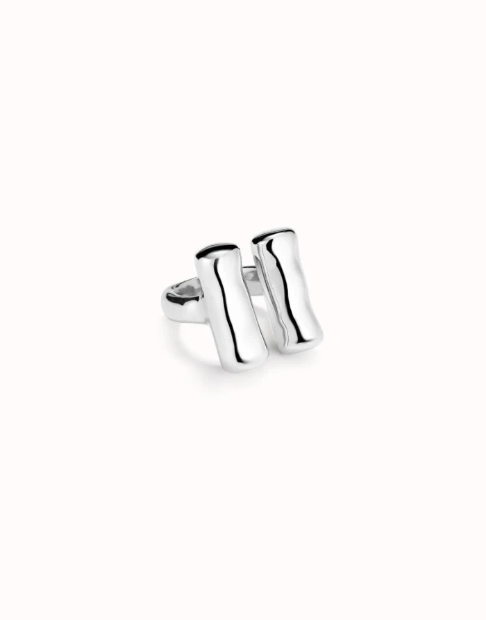 Anillo bañado en plata de ley con dos tubos verticales