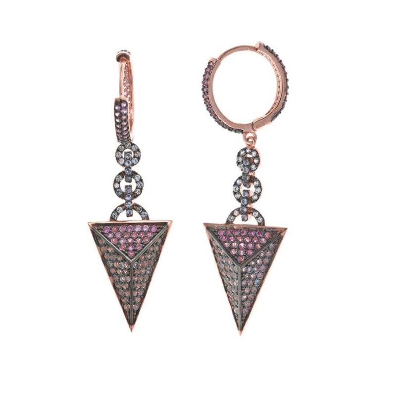 PENDIENTES PLATA CHAPADO ROSA ARO CON TETRAEDRO