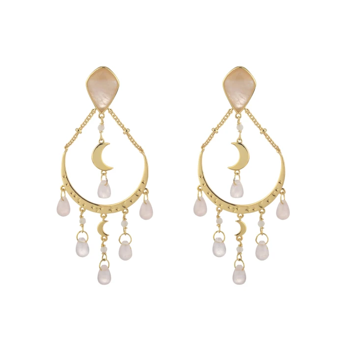 Pendientes largos MOONLIGHT - Rosa Cuarzo -