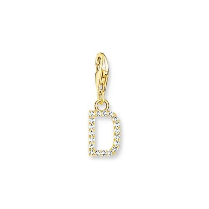 COLGANTE CHARM LETRA D CON PIEDRAS BLANCAS CHAPADO EN ORO