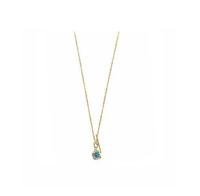 COLLAR PLATA CHAPADO DORADO CUADRADO CIRCONITA AZUL BRILLANTE CON BARRA