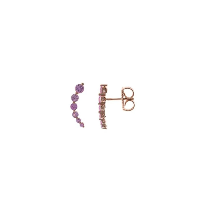 PENDIENTES PLATA CHAPADO ROSA LINEA CURVA SEIS