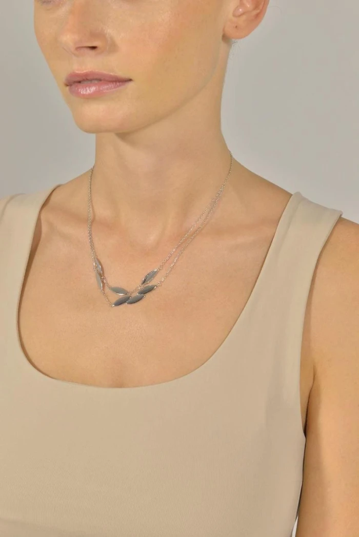  COLLAR PLATA RODIO DOBLE OVALOS LISOS