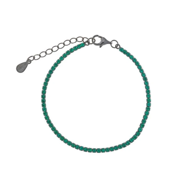 PULSERA PLATA CHAPADO RUTENIO CIRCONITAS BRILLANTES VERDES / PULSERA PLATA 925 BAÑO RUTENIO CZ VERDE BRILLANTE / 15+3