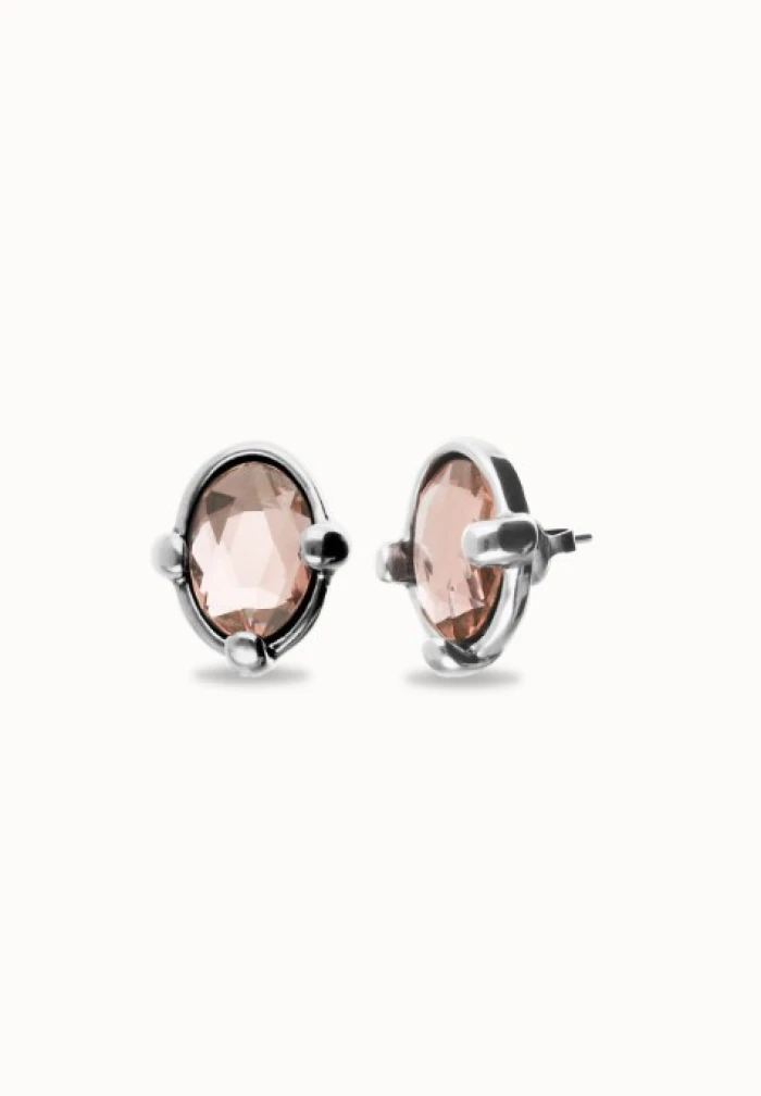 Pendientes bañados en plata con cristal facetado ovalado rosa