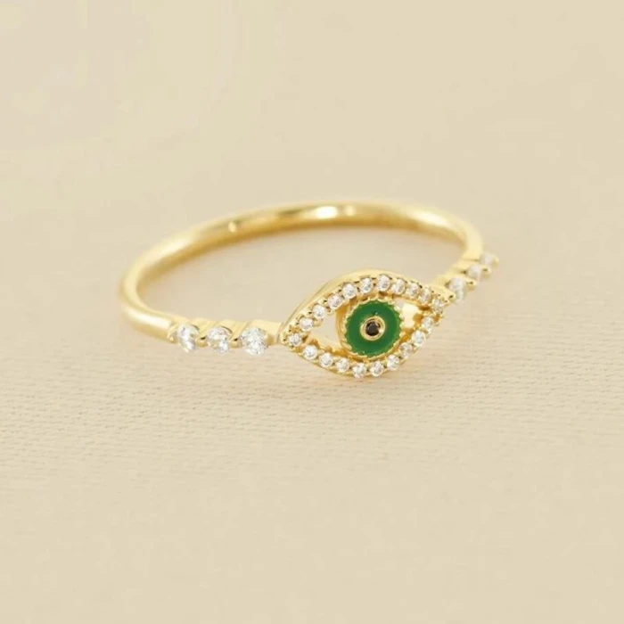 Anillo fino LUCKY EYE - Verde / Dorado