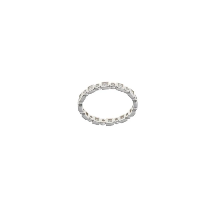 SORTIJA PLATA RODIO CUADRADOS Y CHATONES CIRCONITAS BLANCAS BRILLANTES