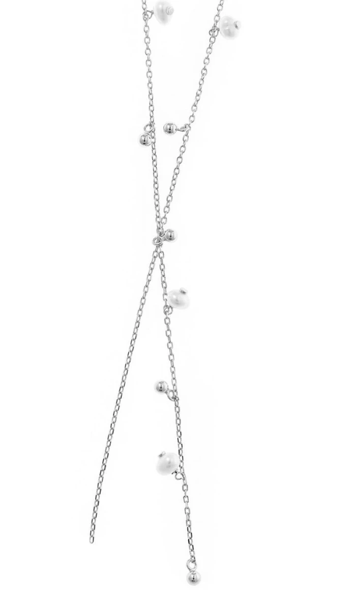 COLLAR PLATA RODIO CORBATERO PERLA DE AGUA DULCE