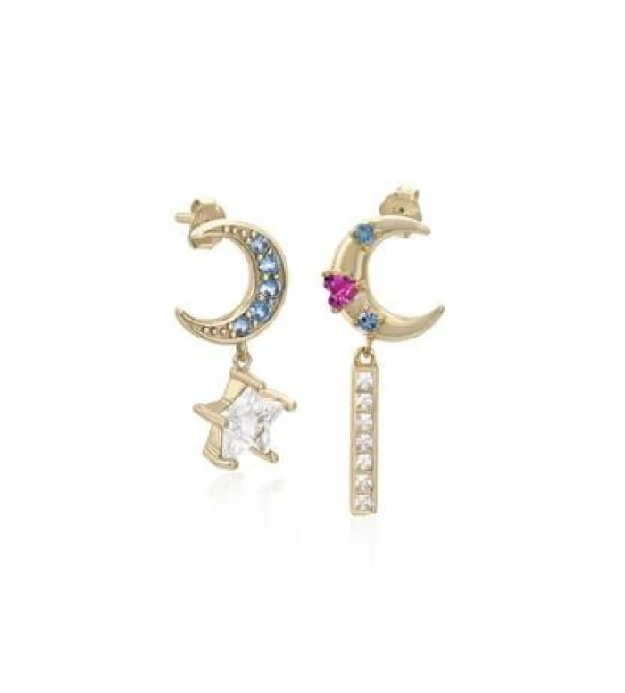 Pendientes con colgantes diseño lunar con gemas de colores