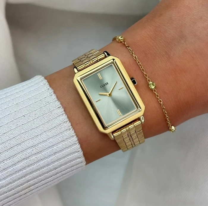 Fluette Watch Steel, Sage Green, Gold Colour
