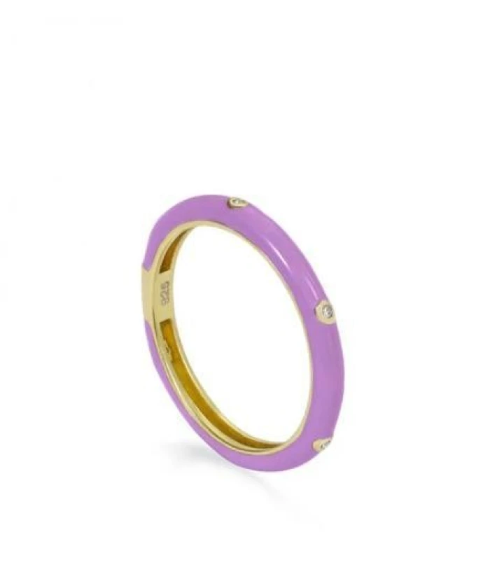 Anillo esmalte triple circonita en tono violeta