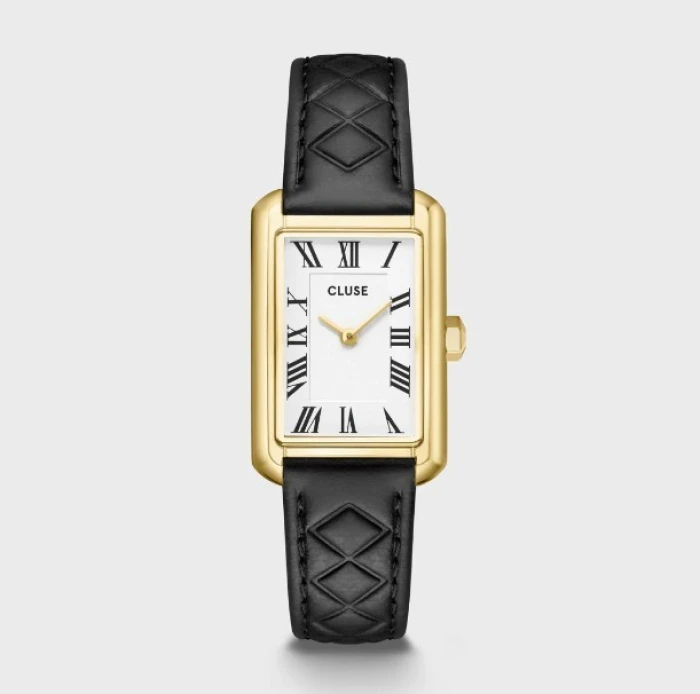 Belisenna Watch Leather, Black Quilted, Gold Colour