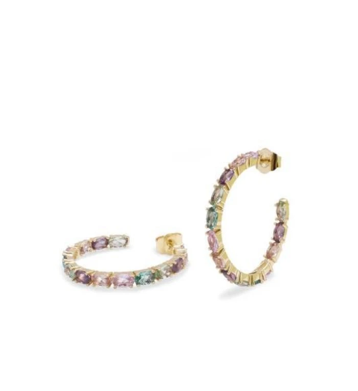 Pendientes aro con piedras en tonos rosas de talla oval