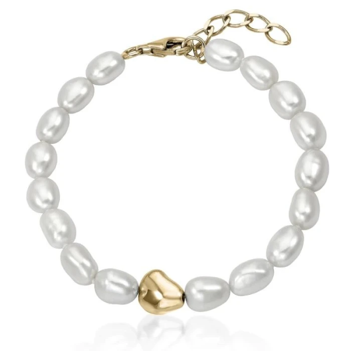 Pulseras perlas con detalle de plata irregular bañada en oro