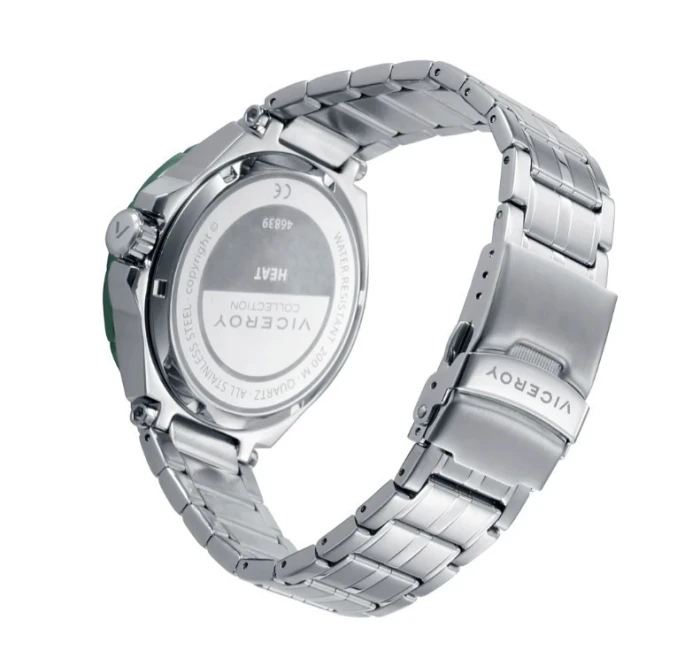 Reloj caja de acero con bisel verde 20 atm y brazalete de acero con movimiento cuarzo