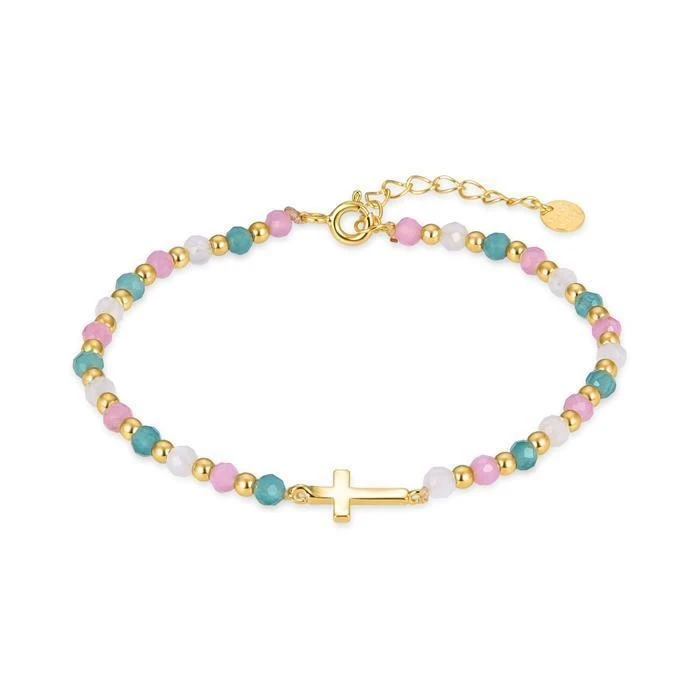 Pulsera Luxenter Liwa Cruz Plata Baño Oro y Piedras Multicolor