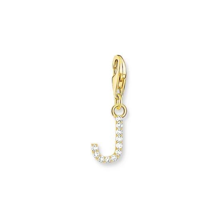 COLGANTE CHARM LETRA J CON PIEDRAS BLANCAS CHAPADO EN ORO