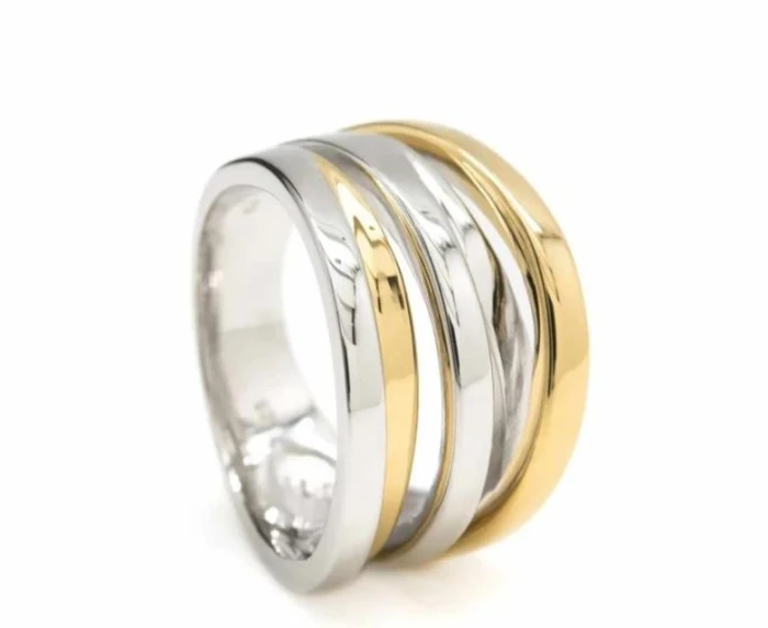 Anillos anchos de plata diseño múltiple bicolor