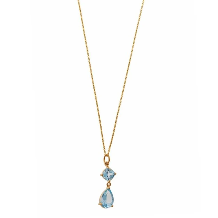 COLLAR PLATA CHAPADO DORADO TOPACIO AZUL CUADRADO Y PERA