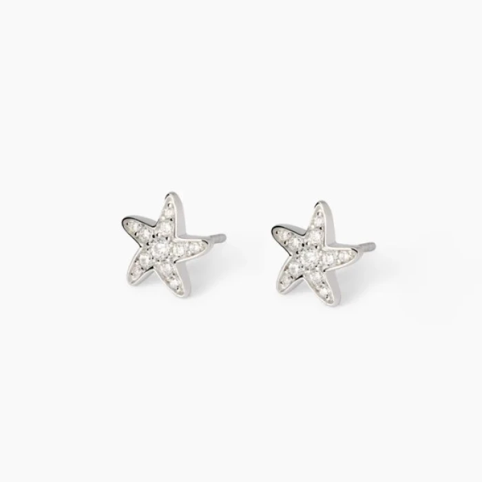 Pendientes de estrella de mar plateada y circonitas