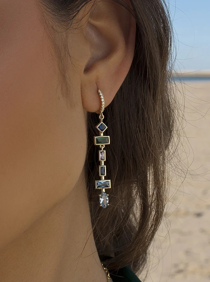 PENDIENTES PLATA BAÑADOS EN ORO Y PIEDRAS DE COLORES