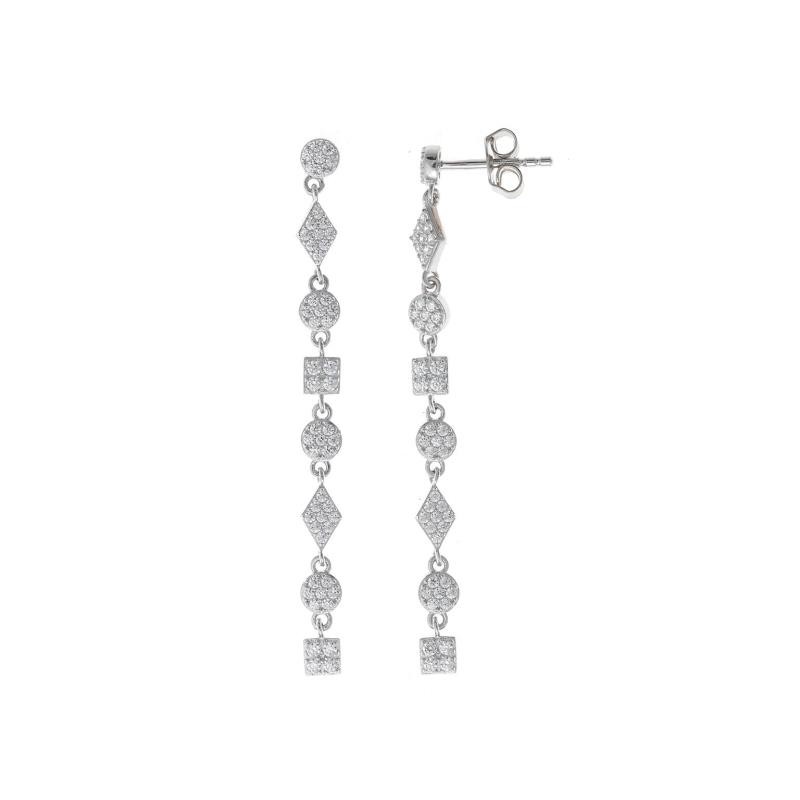 PENDIENTES PLATA RODIO TIRA CIRCULOS CUADRADOS Y