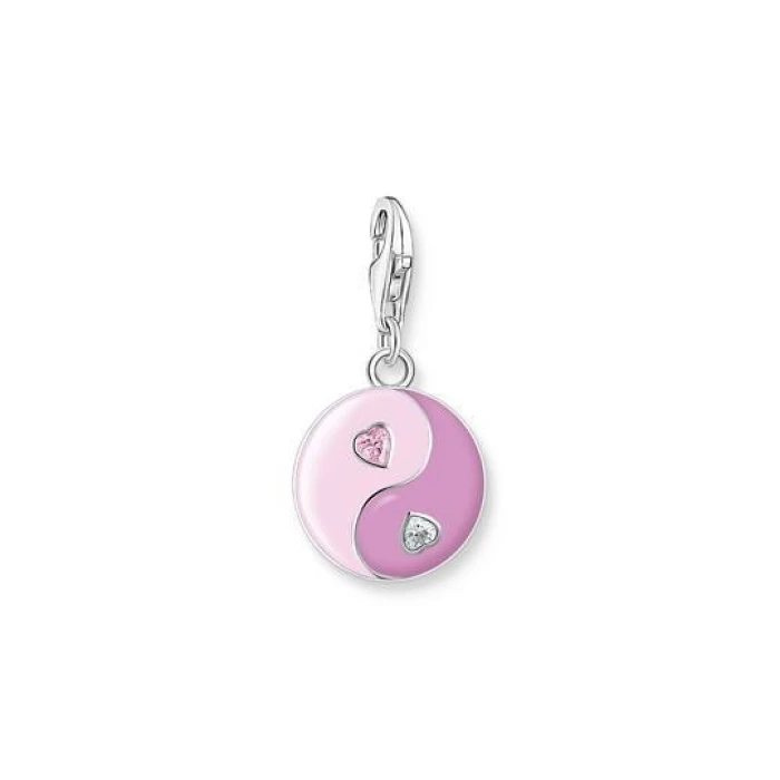 COLGANTE CHARM ROSA YIN & YANG CON PIEDRAS PLATA