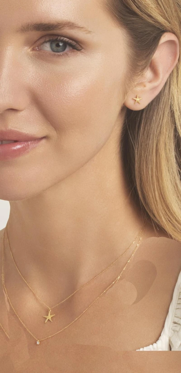 COLLAR ORO DOBLE DIAMANTE Y ESTRELLA DE MAR