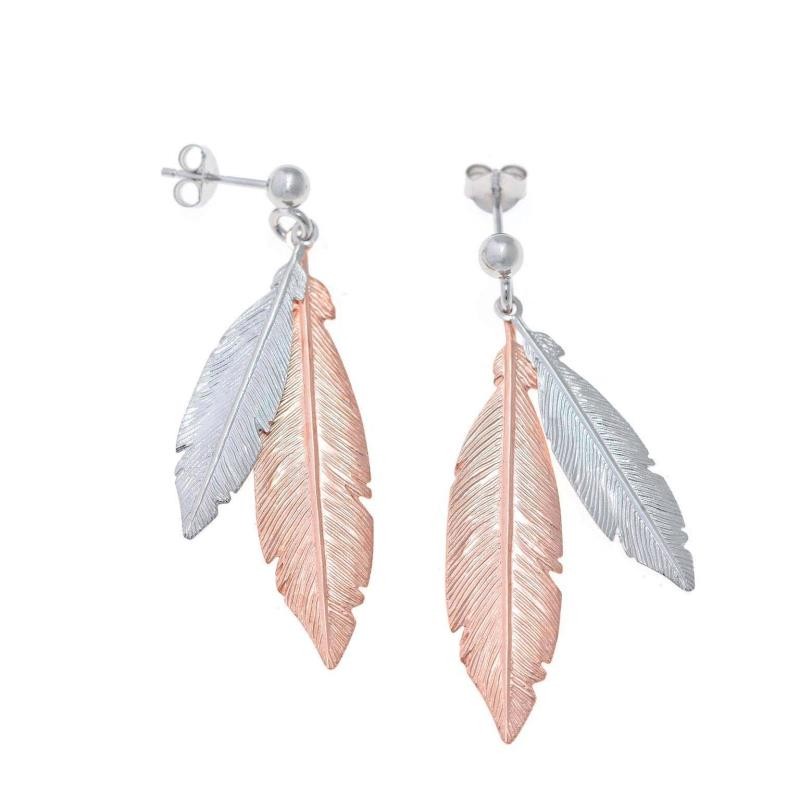 PENDIENTES PLATA BICOLOR RODIO Y CHAPADO ROSA