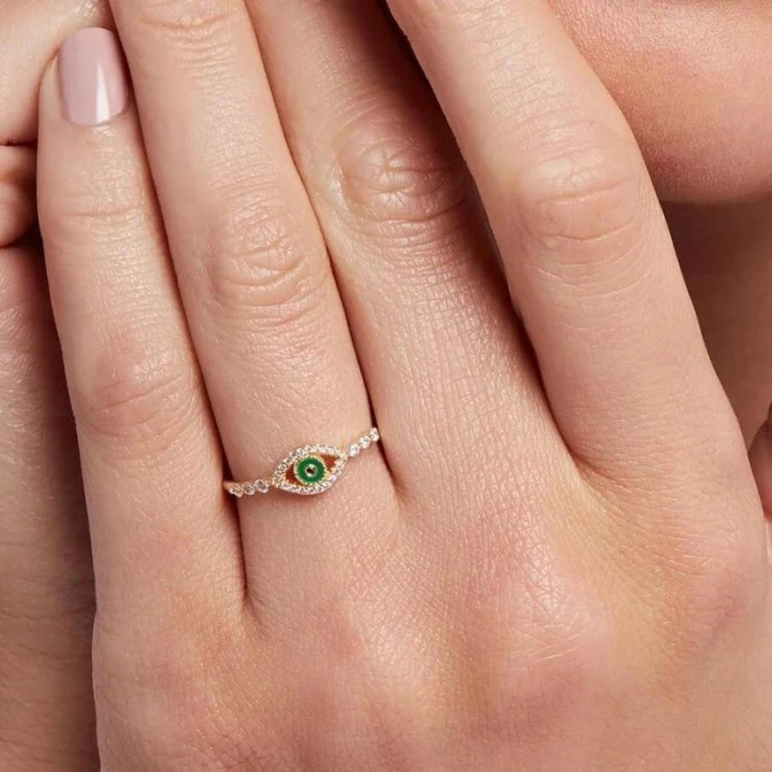 Anillo fino LUCKY EYE - Verde / Dorado