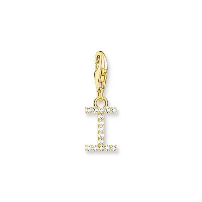 COLGANTE CHARM LETRA I CON PIEDRAS BLANCAS CHAPADO EN ORO