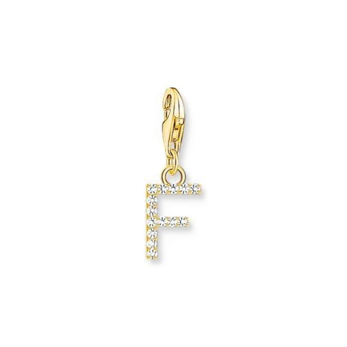 COLGANTE CHARM LETRA F CON PIEDRAS BLANCAS CHAPADO EN ORO