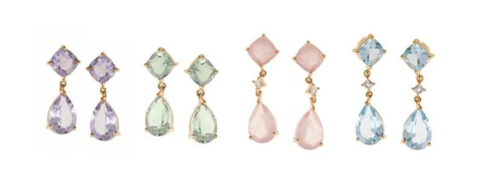 PENDIENTES PLATA CHAPADO DORADO TOPACIO AZUL FACETADA CUADRADO Y PERA