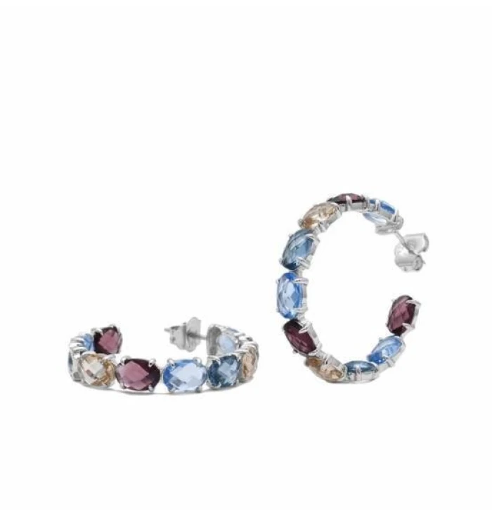 Pendientes aros con piedras formados por gemas en tonos fríos