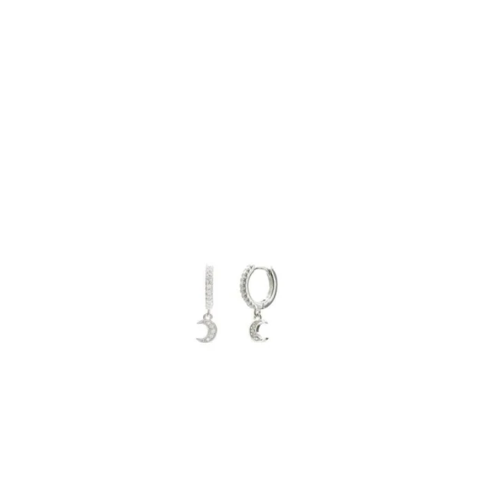 Pendientes aros con colgantes diseño de luna con circonitas