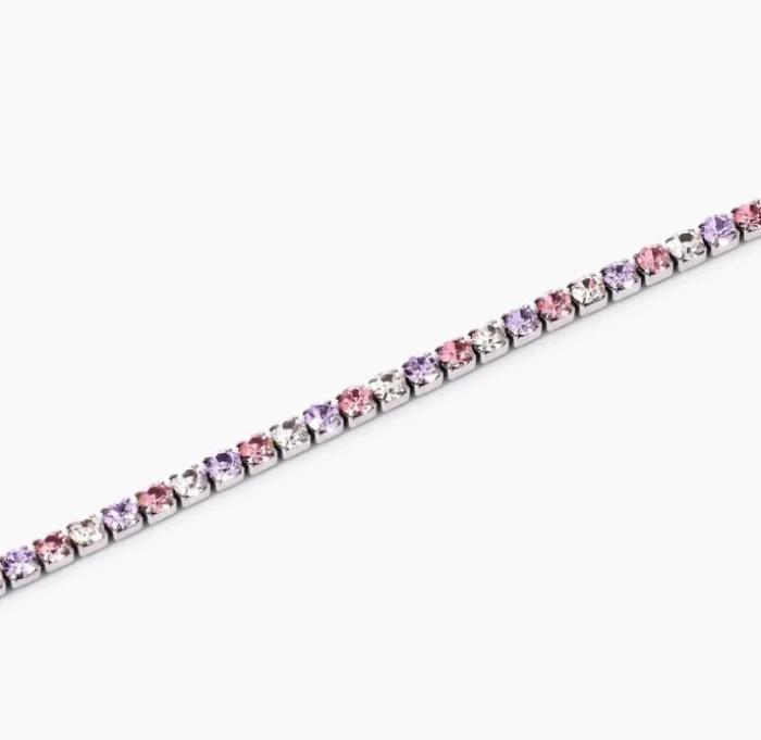 Pulsera de tenis con cristales blancos y rosas
