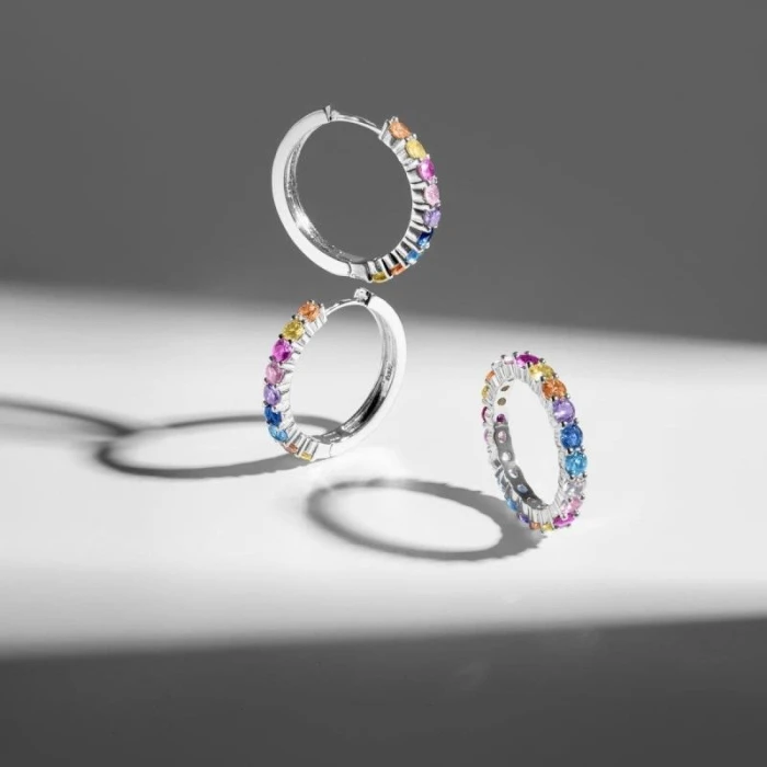 Pendientes de Plata de Ley 925 con Circonita Multicolor acabados en rodio - Zinwa